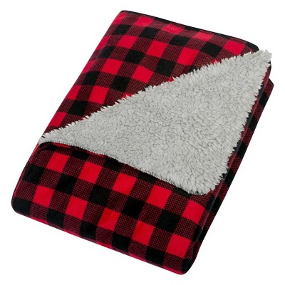 Trend Lab Flannel and Faux Shearling Baby Blanket - Red/Black