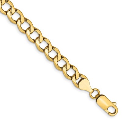 Black Bow Jewelry Men's 6.5mm, 14k Yellow Gold, Hollow Curb Link Chain Bracelet