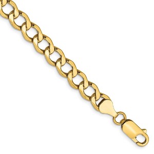 Black Bow Jewelry Men's 6.5mm, 14k Yellow Gold, Hollow Curb Link Chain Bracelet - 1 of 4