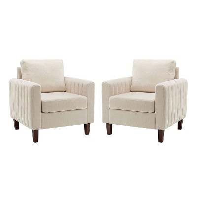 Set of 2 Deionides Tufted Wooden Upholstered Comfy Club Chair For Bedroom And Living Room With Wood Legs| ART OF LIVING DESIGNS
