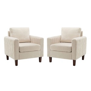 Set of 2 Deionides Tufted Wooden Upholstered Comfy Club Chair For Bedroom And Living Room With Wood Legs| ART OF LIVING DESIGNS - 1 of 4