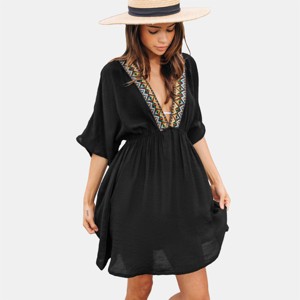 Women's V-Neck Embroidered Trim Cover-Up Dress - Cupshe - 1 of 4