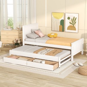 Twin Size Platform Bed with Trundle and Drawers - 1 of 4