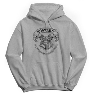 Harry Potter Men's Hogwarts Pencil Emblem Long Sleeve Graphic Cotton Sweatshirt Hoodie - Sport Grey M - 1 of 3