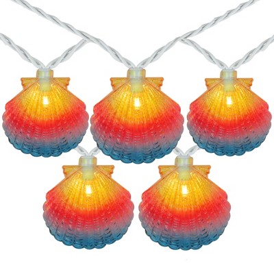 Northlight 10-Count Vibrantly Colored Seashell Outdoor Patio String Light Set, 7.25ft White Wire