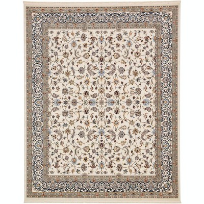 Ivory Floral Motif Synthetic 8' x 10' Area Rug
