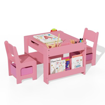 Kids Table and Chair Set - 4 in 1 Wooden Activity Table & 2 Chairs, Storage Drawer, Detachable Tabletop, for Drawing, Reading, Crafts, Art, Homework