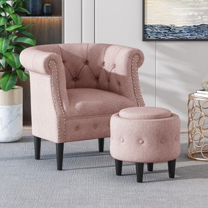 Tafton Club Chair and Ottoman Fabric Upholstered Linen & Cotton-Christopher Knight Home - 1 of 4