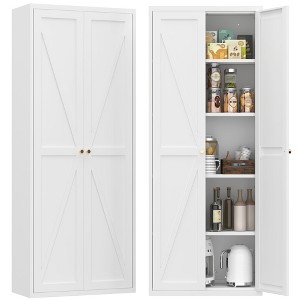 Metal 2-Door Adjustable Storage Cabinet, Tall Steel Pantry for Kitchen, Living Room, Dining Room & Office - 1 of 4