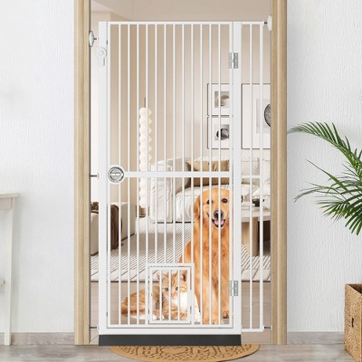 LOVMOR 61" Extra Tall Cat Gate for Doorway, Adjustable Wide, Dog Door with Cat Door, Suitable for Doorways or Kitchen, No Drilling Pressure Mount Kit