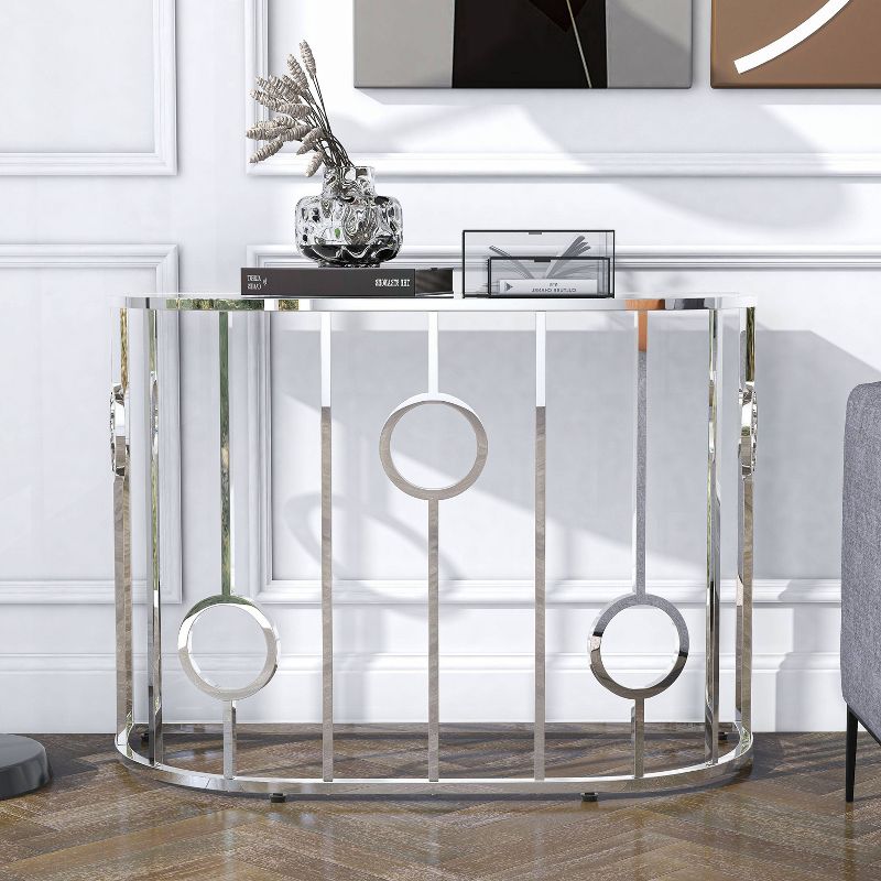 Oakmonte Mirrored Semi Circle Sofa Table Chrome - HOMES: Inside + Out, 3 of 9