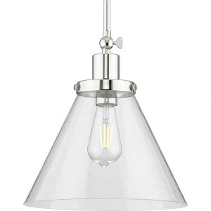 Progress Lighting Hinton 1-Light Industrial Pendant, Brushed Nickel, Seeded Glass Shade - 1 of 4