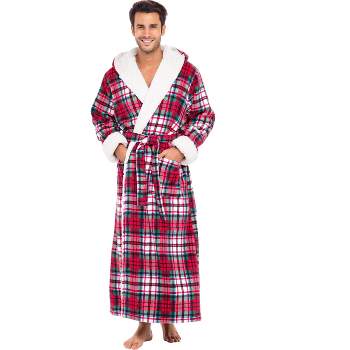 ADR Men's Warm Winter Plush Hooded Bathrobe, Full Length Fleece Robe with Hood