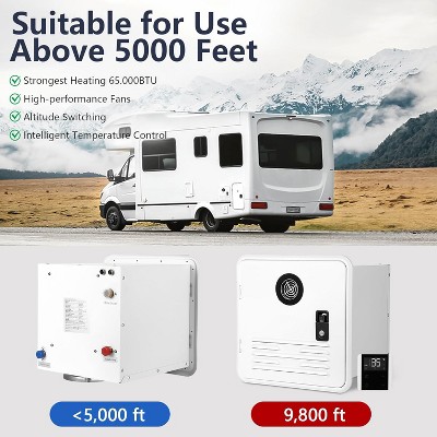 RV Tankless Water Heater with Front Water Outlet, Door and Remote Controller, 2.5GPM Propane Water Heater , 12500 Ft DC 12V