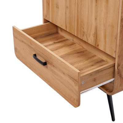 Walnut Oak 45.2" 2-Door 1-Drawer Sideboard Cabinet with Black Metal Legs