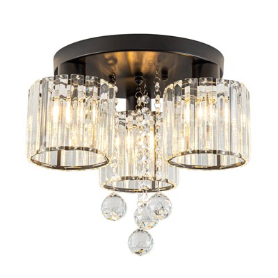 LLHZSY 3-Light Antique Black Flush Mount Ceiling Light with Crystal Shade for Kitchen Entryway Foyer - W14.2"