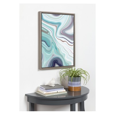 Aqua Marine and Purple Abstract Framed Canvas Wall Art