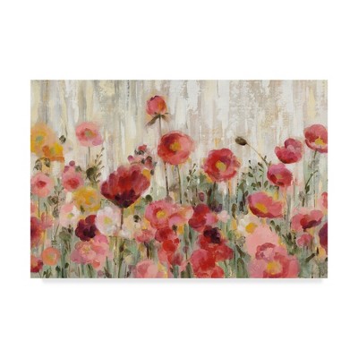 Silvia Vassileva Sprinkled Flowers Crop Canvas Art in Red and Pink