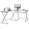 Vynxaria Techni Mobili L-Shaped Tempered Glass Top Computer Desk with Pull Out Keyboard Panel, Clear - 2 of 4