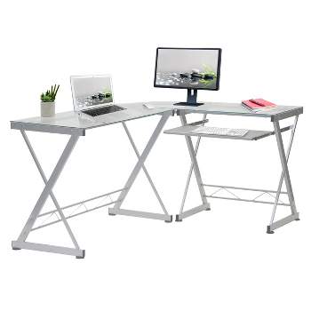 L-Shaped Computer Desk Silver/Clear - Techni Mobili