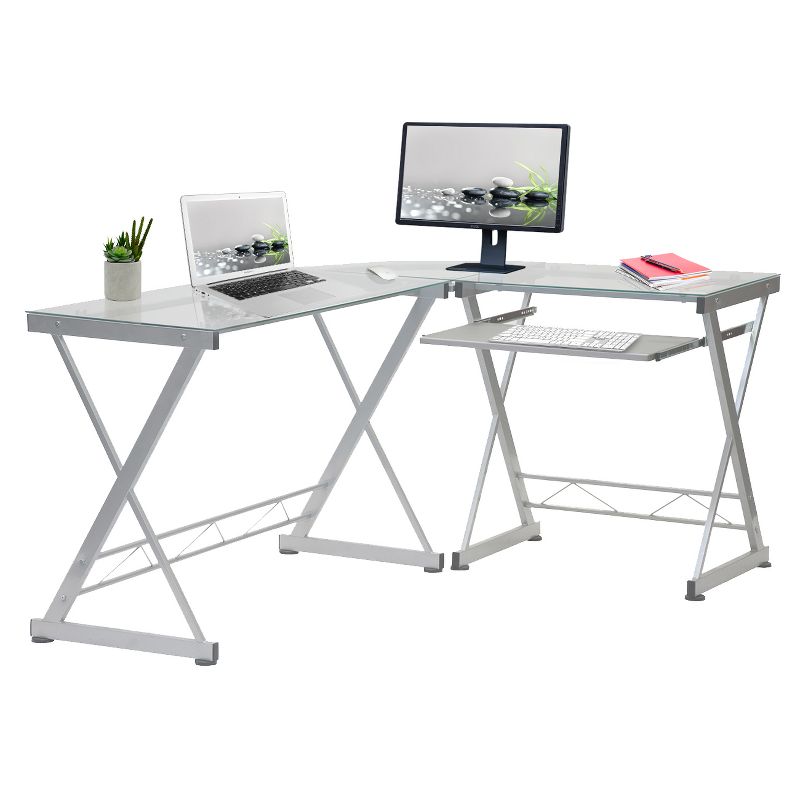 L-Shaped Computer Desk Silver/Clear - Techni Mobili, 1 of 10