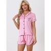 cheibear Women's Silky Satin Button Down Shirt with Shorts Sleepwear Pajama Sets - 2 of 4