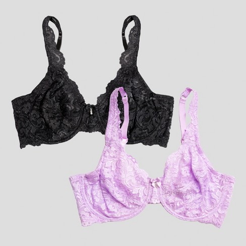Smart & Sexy Signature Lace Unlined Underwire Bra 2-pack Black Hue/stellar  Orchid 42d : Target