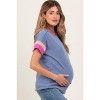 Pinkblush Blue Ribbed Colorblock Detail Maternity Short Sleeve Top - 3 of 4