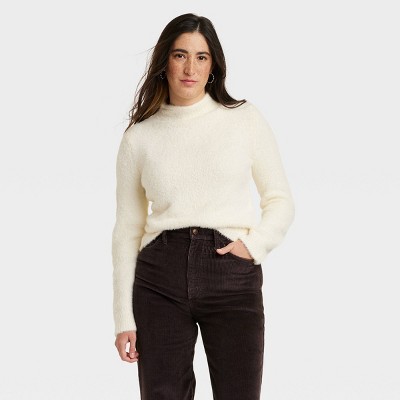Women's Mock Turtleneck Boxy Pullover Sweater - Wild Fable™ Off
