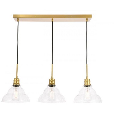 Elegant Lighting Clive 3 light Brass and Clear seeded glass pendant