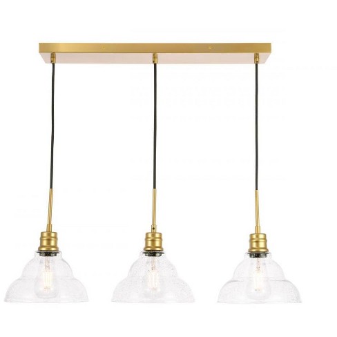 Elegant Lighting Clive 3 light Brass and Clear seeded glass pendant - image 1 of 4