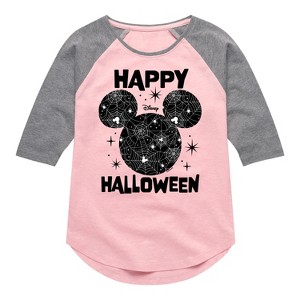 Girls' - Disney - Mickey's Spiderweb Design Shirt Tail Raglan Graphic T-shirt - 1 of 4