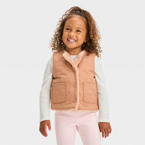 Toddler Girls' Quilted Reversible Jacket - Cat & Jack™ Beige : Target