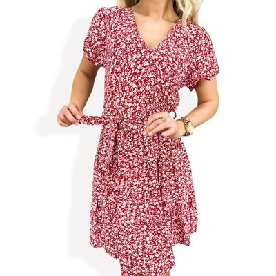 Anna-Kaci Women's Floral Print Wrap Dress with Short Flutter Sleeves