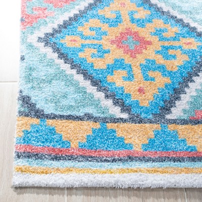 Saffron Blue and Aqua Square Flat Woven Area Rug