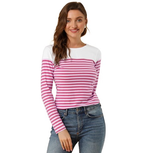 Allegra K Women's Casual Long Sleeve Cut Out Slim Fitted Basic Crop Tops  Hot Pink Large : Target