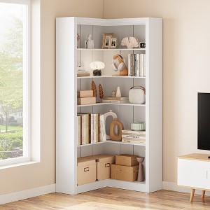 71.8'' Corner Bookshelf, Farmhouse Bookcase, L-Shaped Bookshelf , 5 Tier Display Shelf Heavy Duty Bookcases with Storage for Office Living Room - 1 of 4