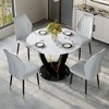 5-Piece Dining Table Set Dining Set with Round Faux Marble Dining Table and 4 PU Upholstered Chairs with Widened Backrest, Black+White/Gray-ModernLuxe - 2 of 4