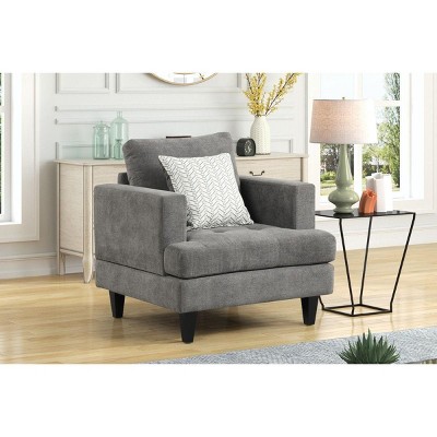 HOMLUX 34.5"W Gray Chenille Accent Arm Chair with Throw Pillow