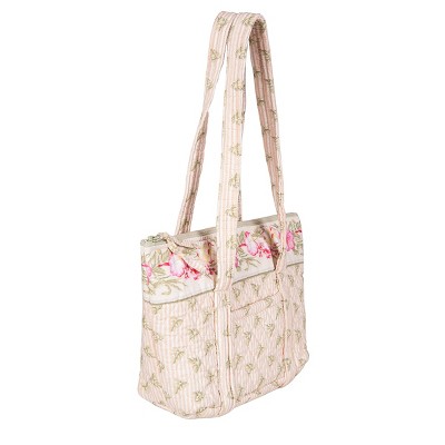 Pink and Green Floral Cotton Softside Tote Bag