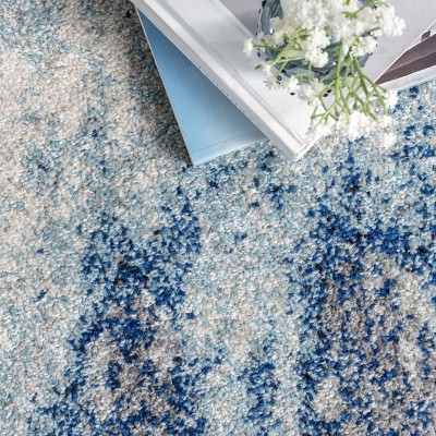 Reversible Abstract Waterfall Round Rug, 5', Blue Synthetic