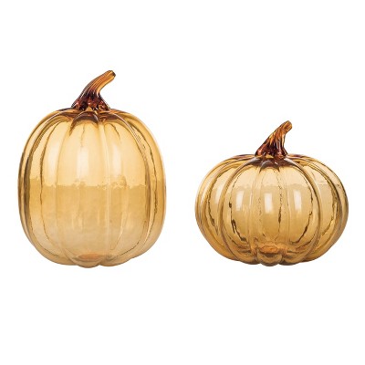 Transpac Glass 10.25 in. Orange Harvest Pumpkins Set of 2