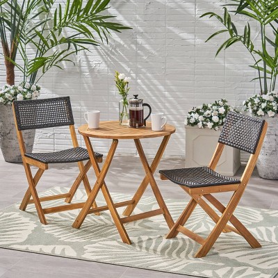 Hillside 3pc Wood and Wicker Foldable Bistro Set - Christopher Knight Home
