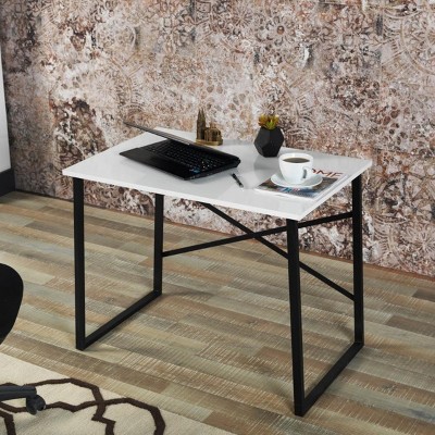 INFURNIC Desks Small Writing Desk with Black Metal Frame and Wooden Top for Modern Teen Bedroom,Sturdy and Durable, Black, 23"*35"*28"