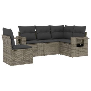 vidaXL 5 Piece Patio Sofa Set with Cushions Gray Poly Rattan - Without Table - 1 of 4