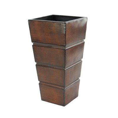 Set of 3 Brown Metal Rectangular Planters with Tapered Base