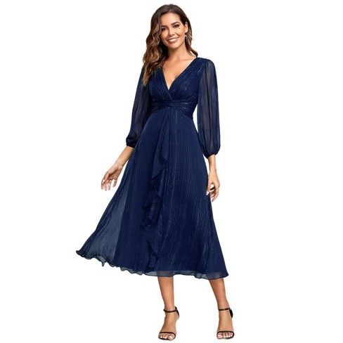 Ever Pretty Flowy V Neck Long Sleeve Twist Knot A Line Evening Dress