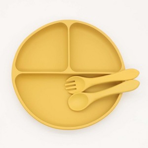 MyKids-USA Baby Silicone Round Sucker Compartment Dinner Plate With Spoon Fork Sets - 1 of 2