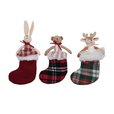 Storied Home 3-Piece Plush Animal Toy with Stocking Set, Multicolor