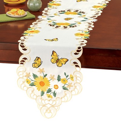 Collections Etc Embroidered Daisy Butterfly Table Linens Runner : Target